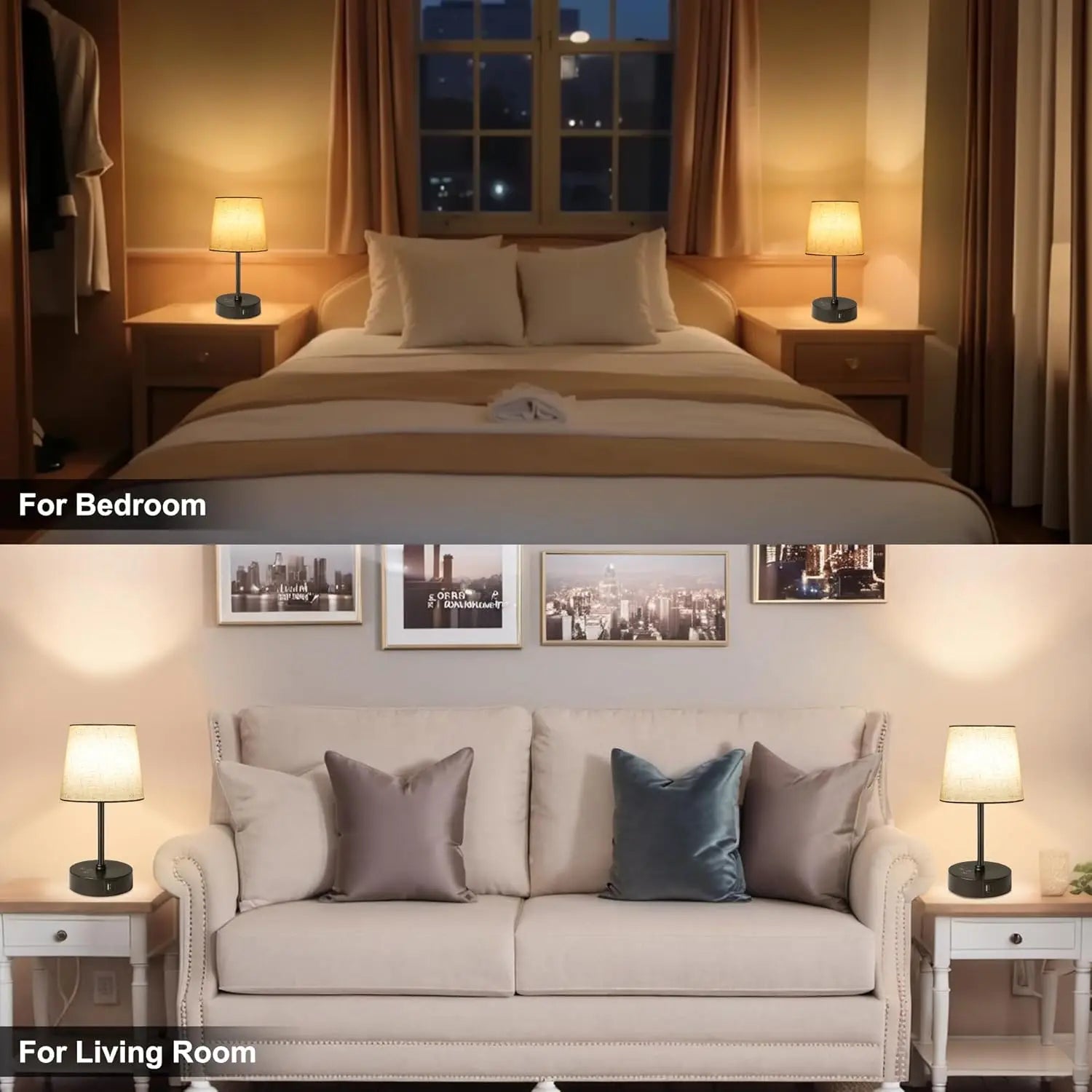 Set of 2 RGB Color Changing Nightstand Lamps, Dimmable with USB C+A Ports, Touch Control for Bedroom Living Room