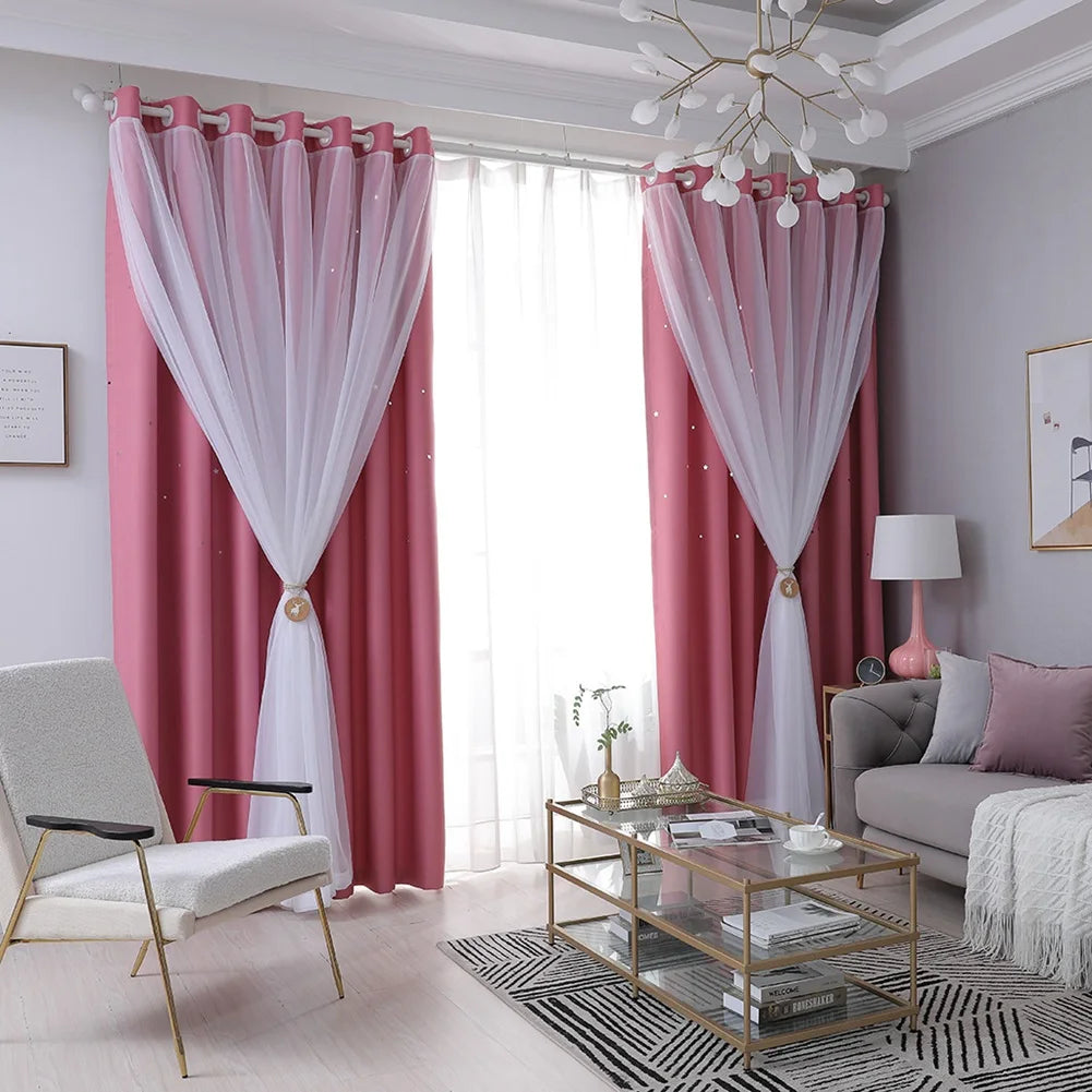 Curtain Sky Wonder Star Holes Cut  Room Darkening Drape for Bedroom/Living Room/Studio