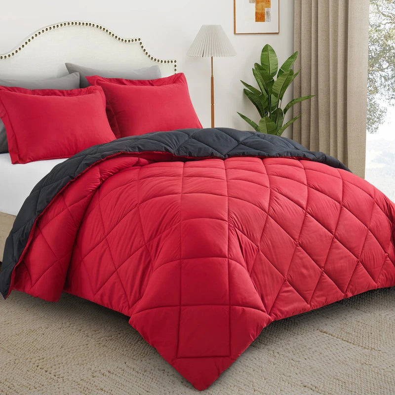 Reversible Comforter Bedding Set, Comforter  Queen/King Size, For All Seasons, 1 Comforter And 1/2 Pillow Shams