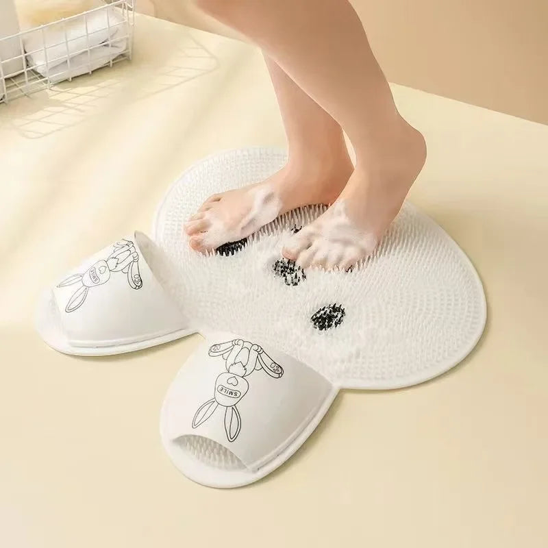 1pc，Rabbit Bathroom Shower Anti Slip Mat, Circular Massage Foot Mat,