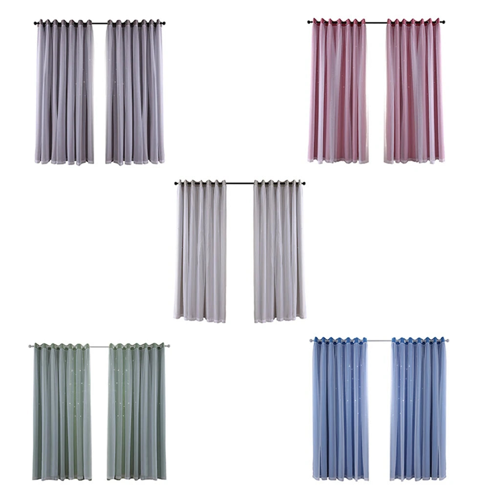 Curtain Sky Wonder Star Holes Cut  Room Darkening Drape for Bedroom/Living Room/Studio