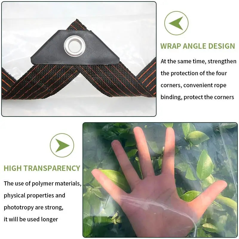 Clear PVC Waterproof Tarp 15Mil Heavy Duty Outdoor Cover for Greenhouse Patio Windproof UV Resistant Shelter