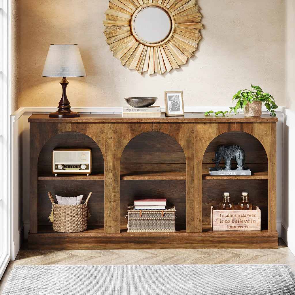 Farmhouse Console Table, 63-Inch Long Entryway Table with 3 Tier Storage,  Sofa Table