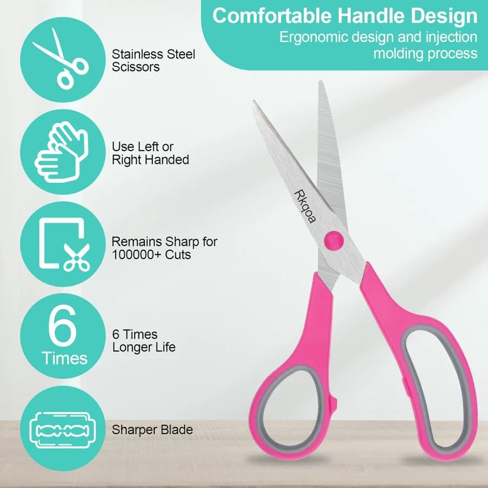 All Purpose 6 Pack - Comfort-Grip Sharp Scissors for Office School Sewing Fabric Craft Art Supplies