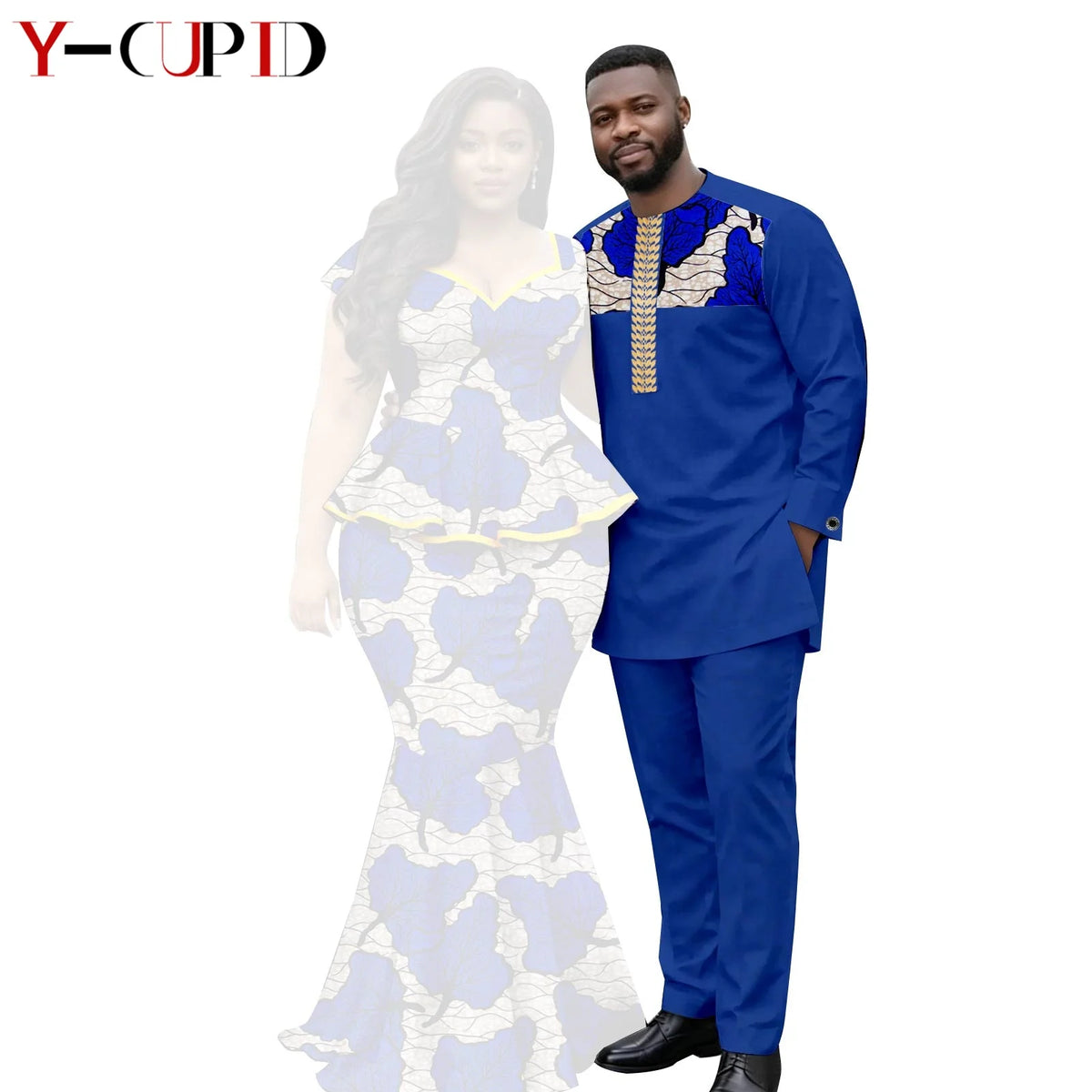 African  Women Print Top and Mermaid Skirts Sets Matching Men Outfits Top Shirt and Pant Sets