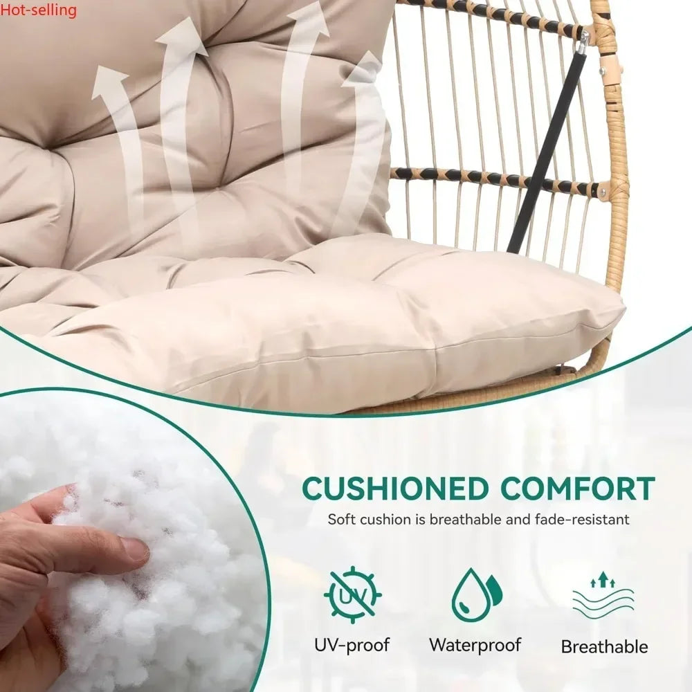 Bestseller2 Person Hanging Egg Swing Chair with Stand Egg Chair Wicker Indoor Outdoor Hammock with Cushions