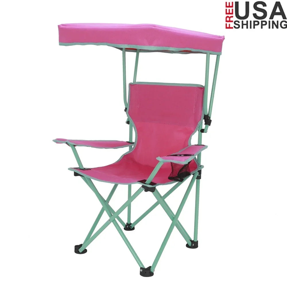 Kids  Safety Lock Portable Outdoor Chair with Canopy Adjustable Sunshade Cup Holder