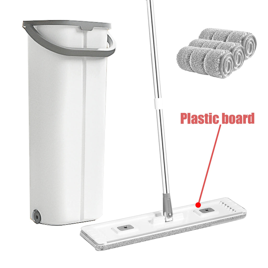 Floor Flat Squeeze Mop with Bucket Hand Free  Cleaning Microfiber 360 Rotating Self-Wringing Mop