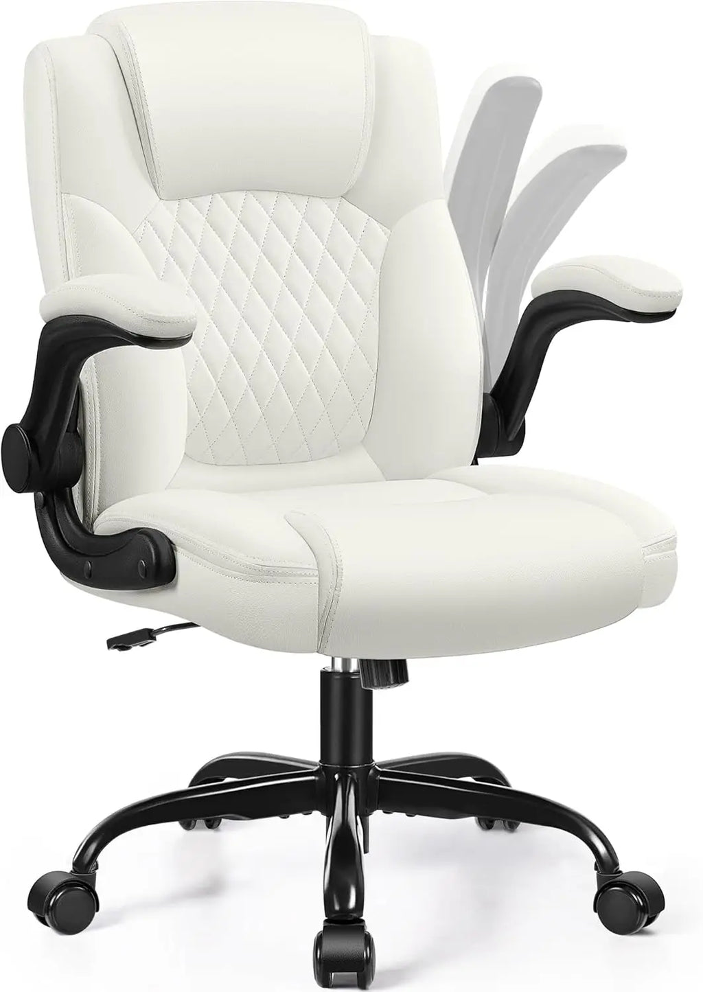 Leather Office Chair, PU Home Computer Desk Chairs with Ergonomic Back Support, 360°Swivel Free,
