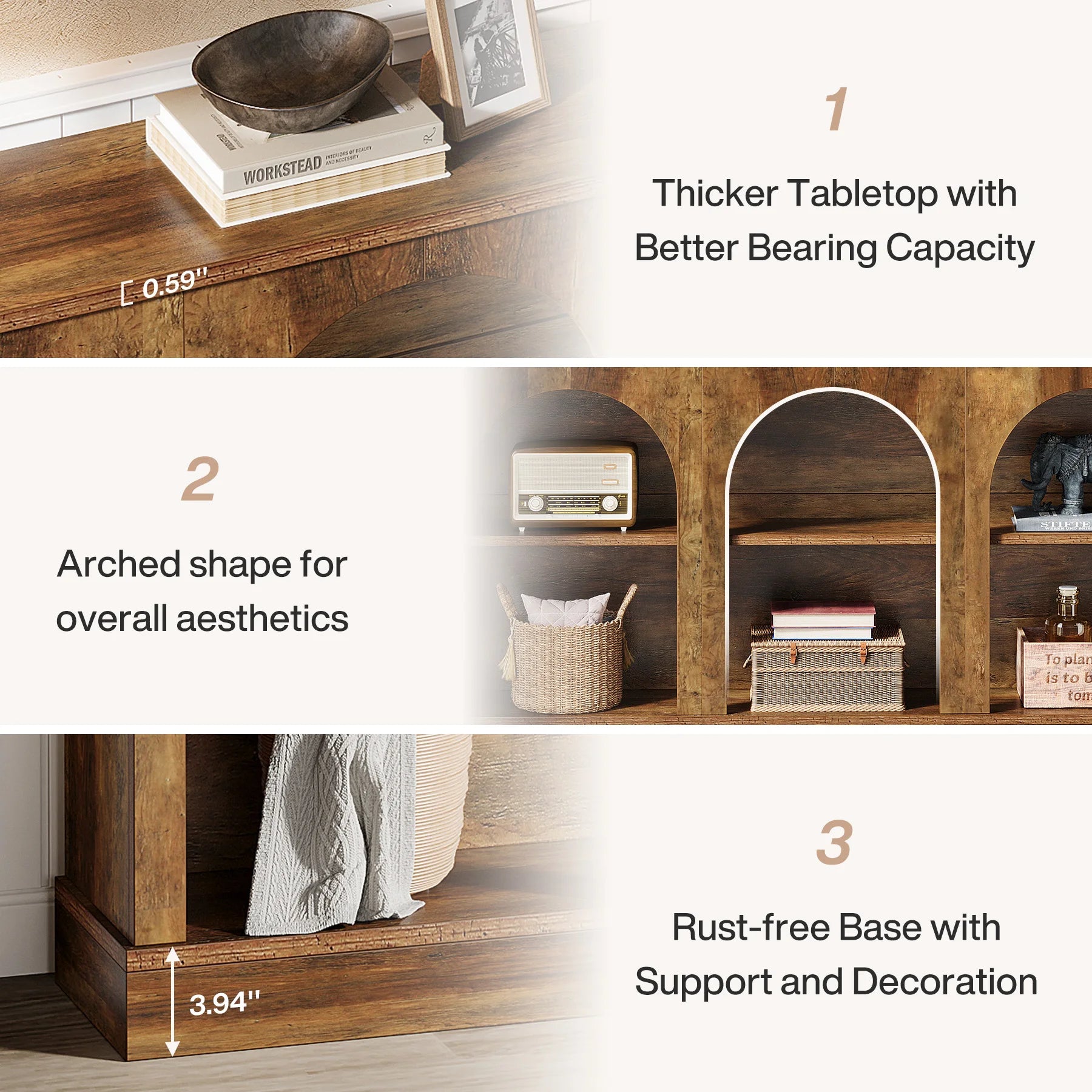 Farmhouse Console Table, 63-Inch Long Entryway Table with 3 Tier Storage,  Sofa Table