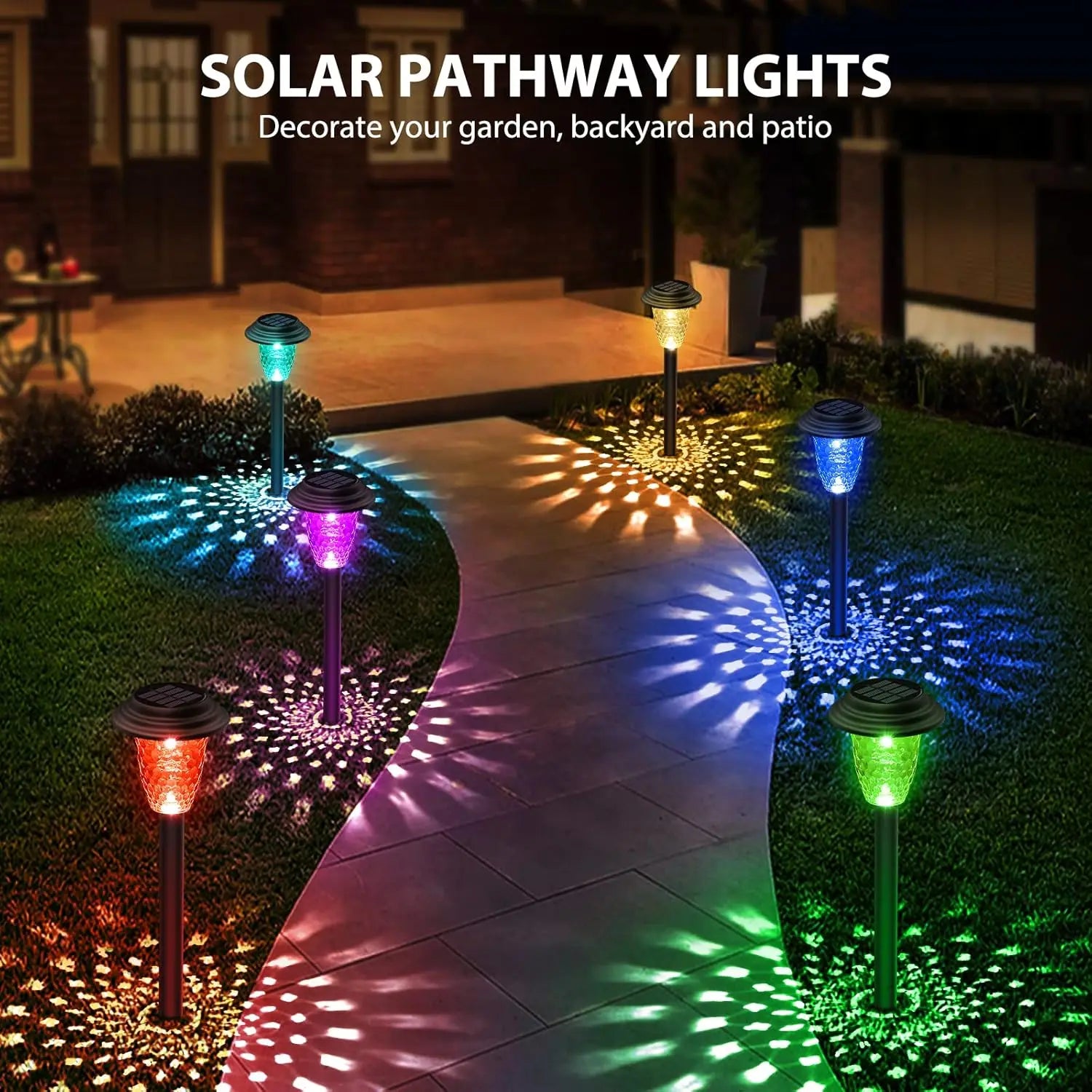 10Pack Solar Lights, RGB/Warm White Color Changing, Outdoor Garden/Backyard/Lawn
