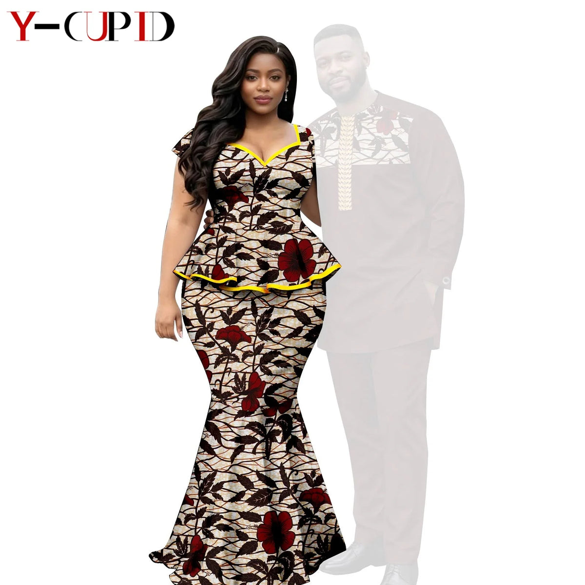 African  Women Print Top and Mermaid Skirts Sets Matching Men Outfits Top Shirt and Pant Sets