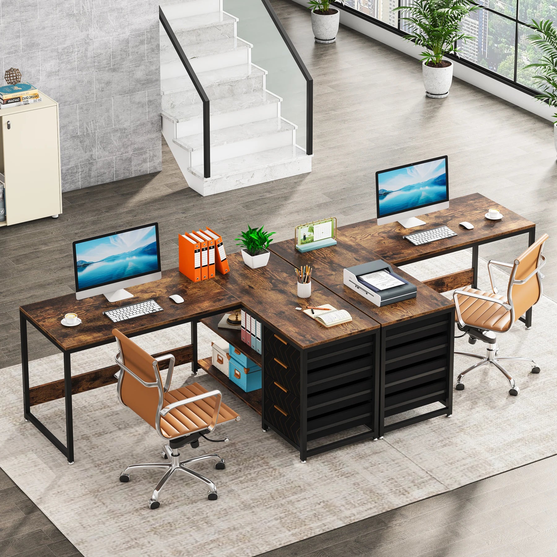 Computer Desk with Storage Drawers, 59 inch Corner Desk with Shelves, Reversible L-Shaped Office Desk Study