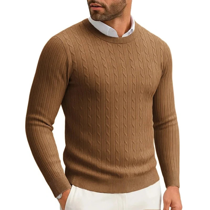 Men's Crewneck Knitted Pullover Sweater  Long Sleeve  Warm Twist Patterned