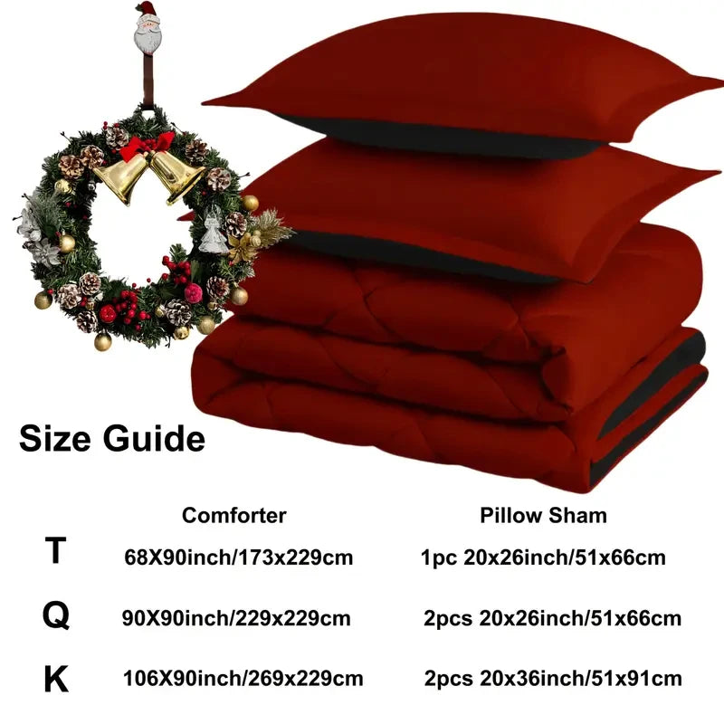 Reversible Comforter Bedding Set, Comforter  Queen/King Size, For All Seasons, 1 Comforter And 1/2 Pillow Shams