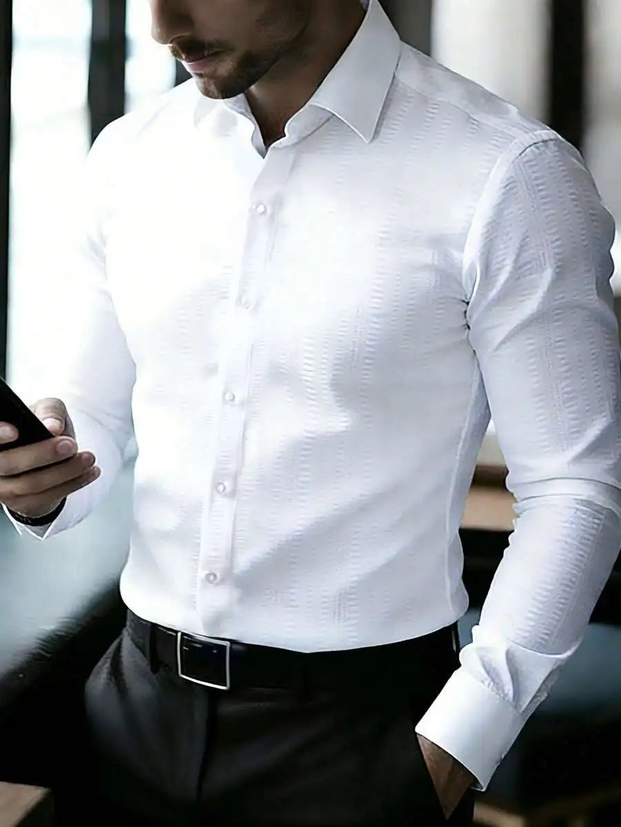 Men's  Long Sleeve Dress Shirt, Regular Fit, Button-Down Collar for Business Casual Wear