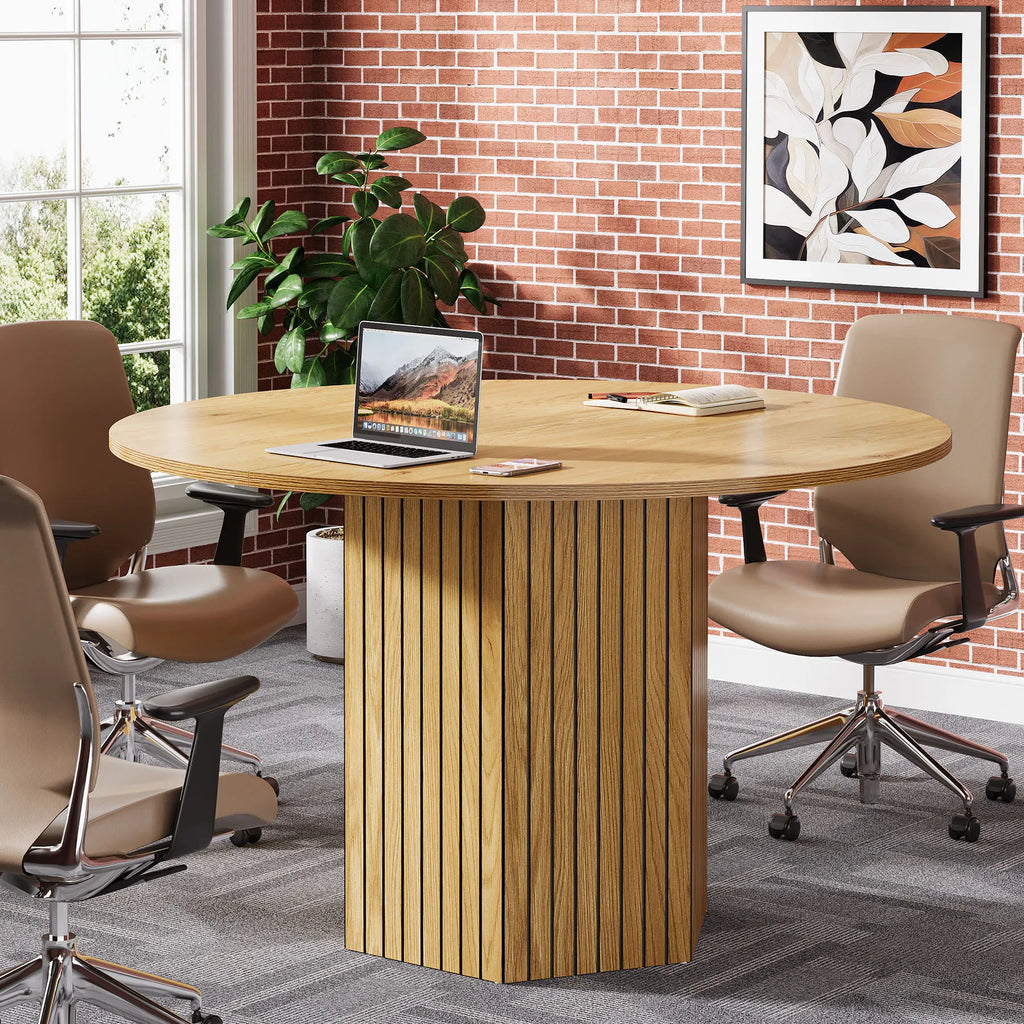 Round Conference Table, 47-Inch Wood Modern Meeting Table for 4-6 People