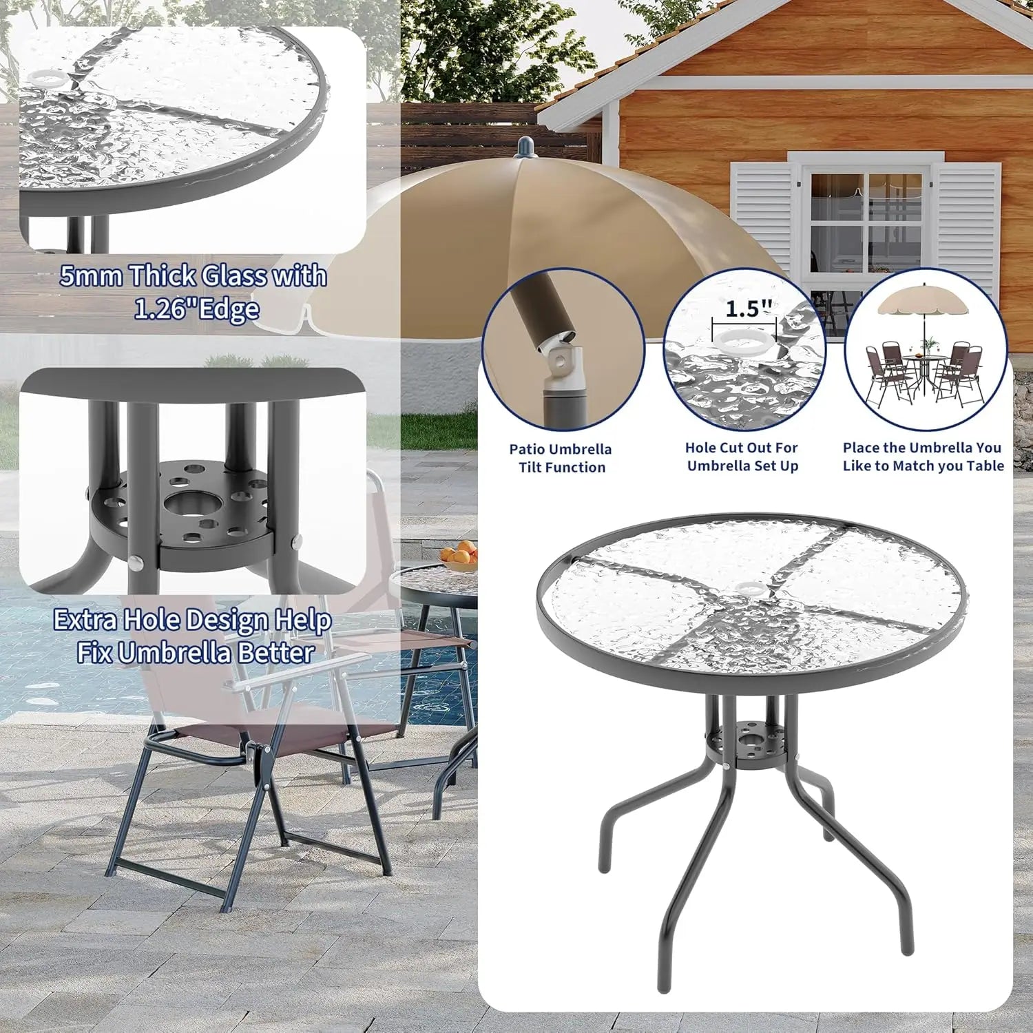 6 Piece Patio Dining  with Umbrella, Outdoor Table and Chairs