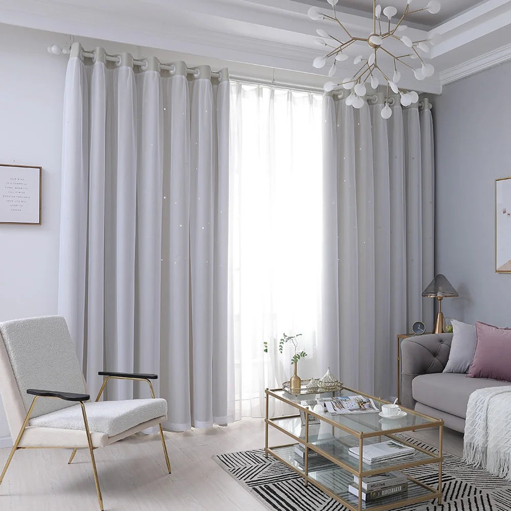 Curtain Sky Wonder Star Holes Cut  Room Darkening Drape for Bedroom/Living Room/Studio