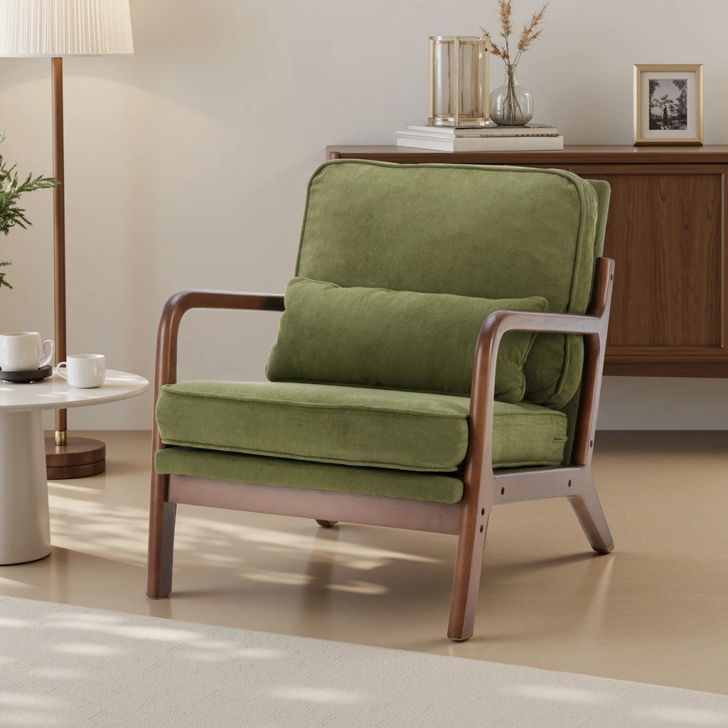 Modern Chair Solid Wooden Frame Accent Chair with Arms and Waist Cushion Reading Chairs