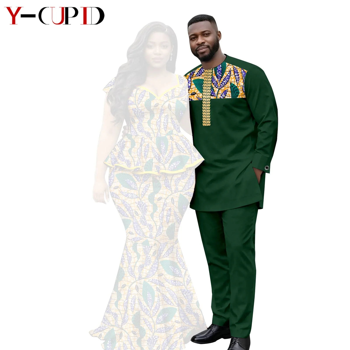 African  Women Print Top and Mermaid Skirts Sets Matching Men Outfits Top Shirt and Pant Sets