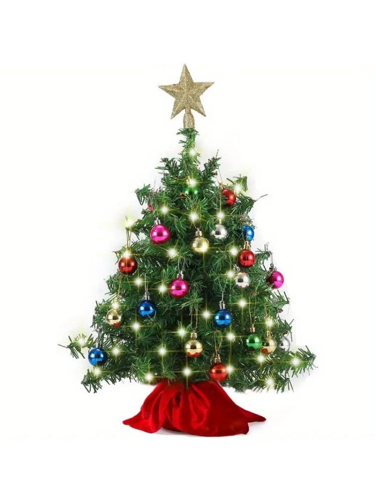 24''/2 FT Mini Christmas Tree Tabletop Set with Clear LED Lights Artificial Mini Christmas Tree with Star Treetop and Hanging Ornaments,  (Storage Bag Included)