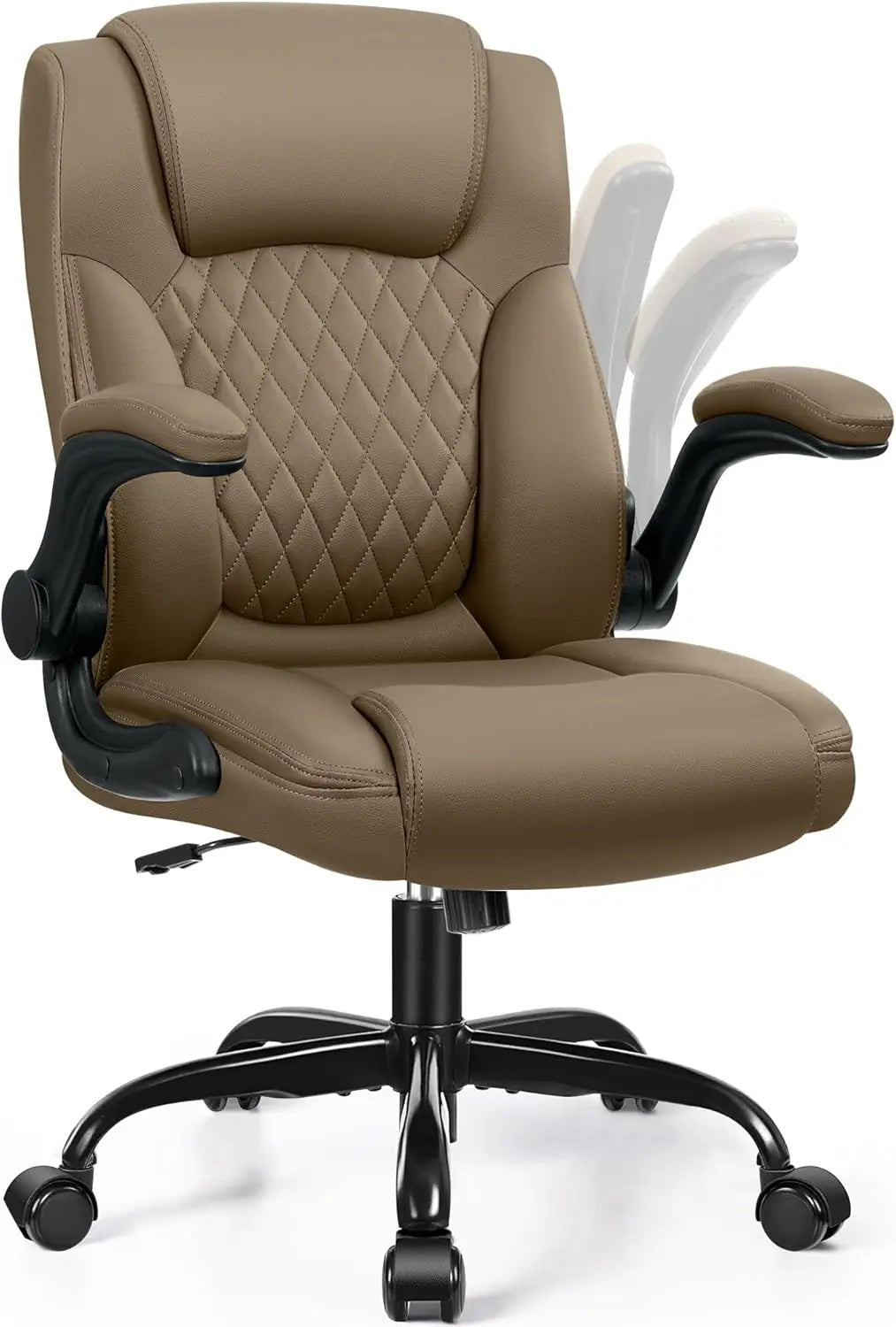 Leather Office Chair, PU Home Computer Desk Chairs with Ergonomic Back Support, 360°Swivel Free,