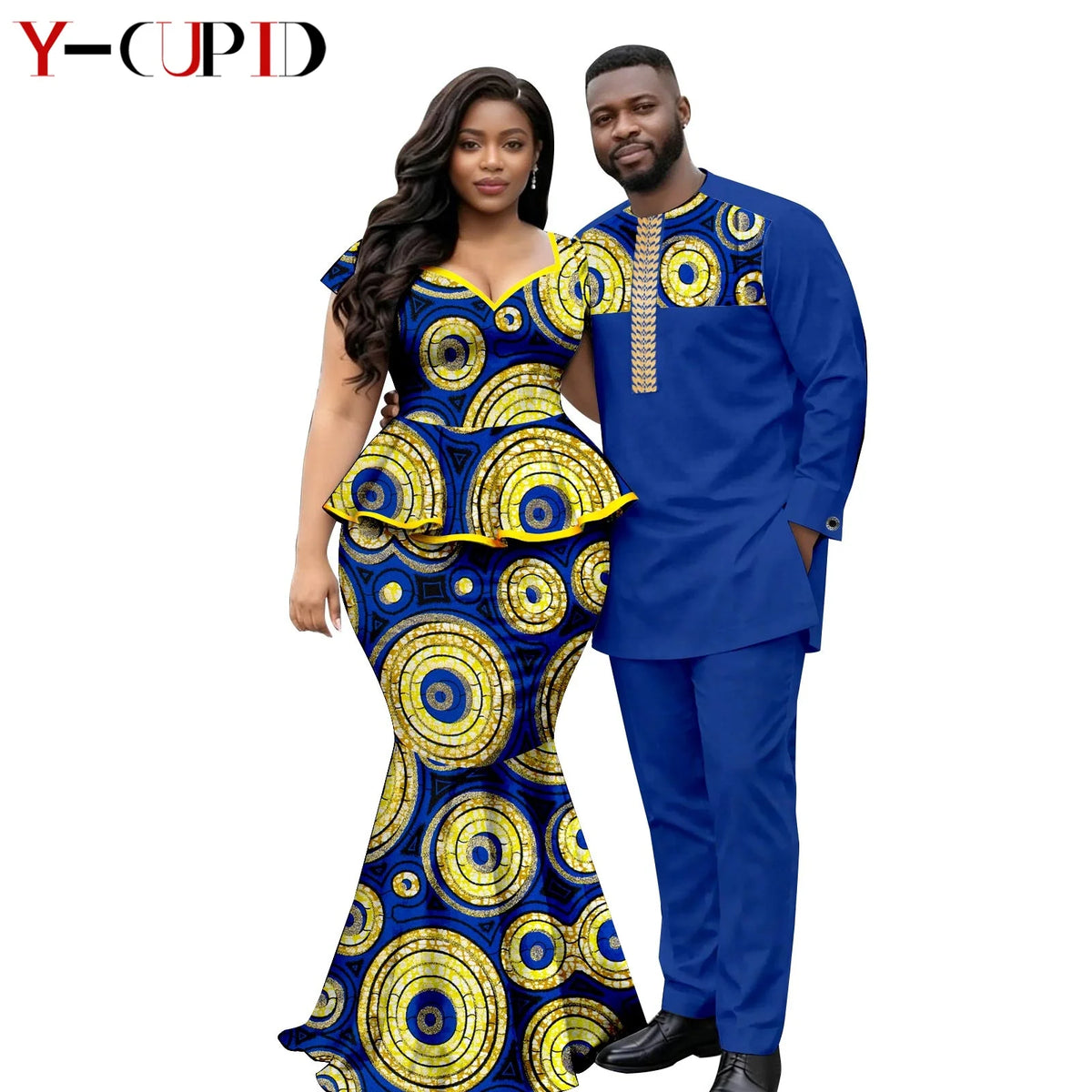 African  Women Print Top and Mermaid Skirts Sets Matching Men Outfits Top Shirt and Pant Sets
