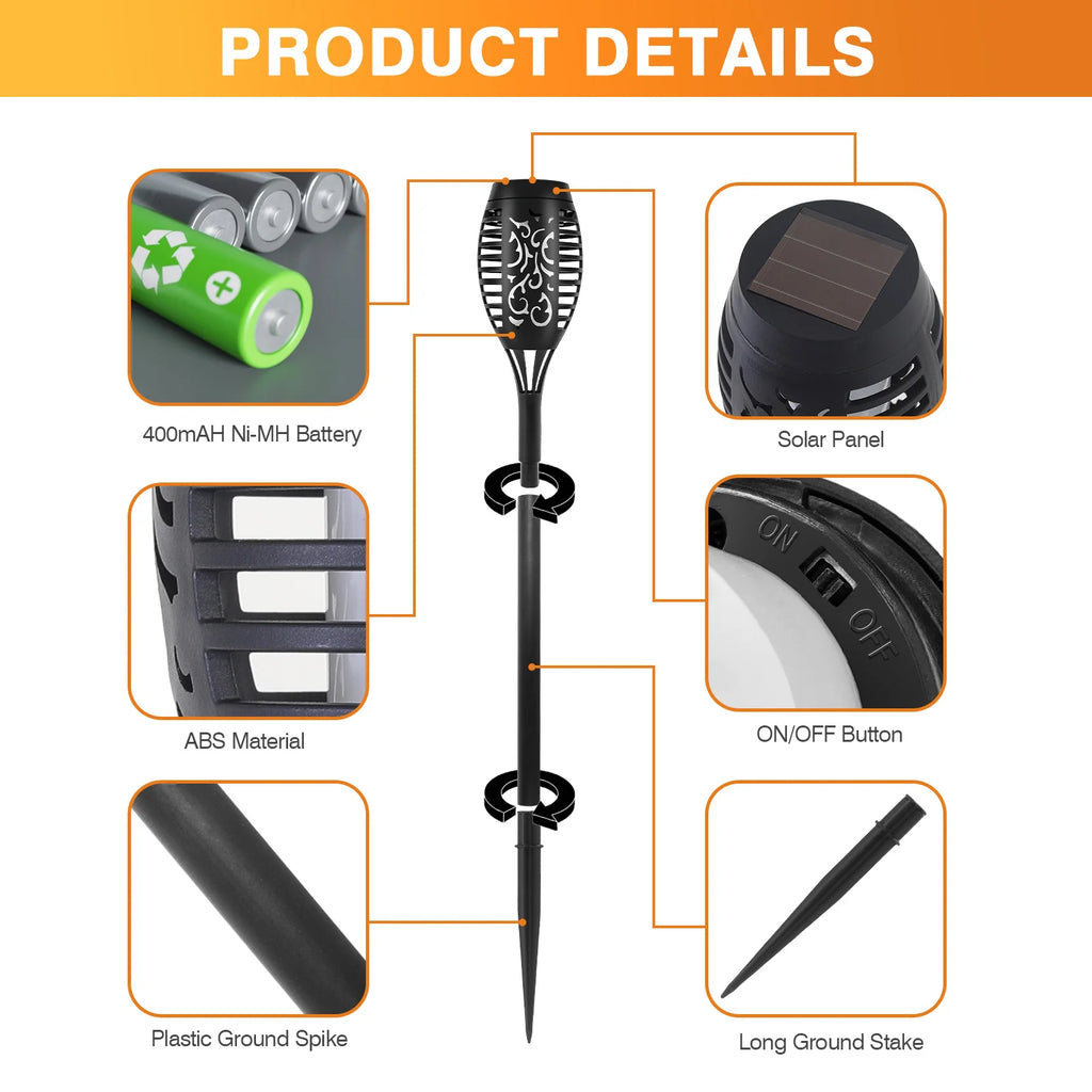 Solar Lights Outdoor Solar Torch Lights with Flickering Flame Waterproof Garden Decoration