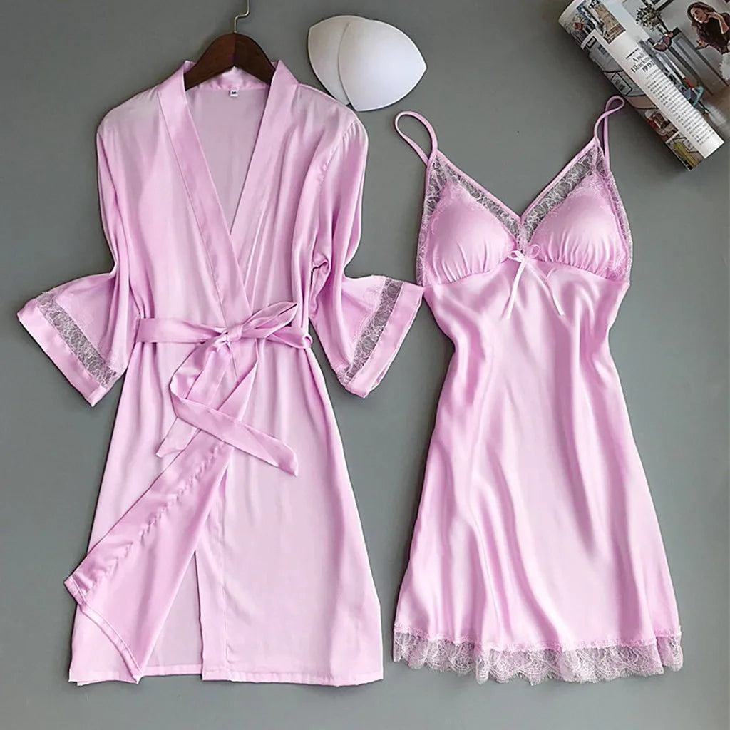 Women's Sexy Lace Nightgown Nightdress Two-Piece Set   Home Pajamas