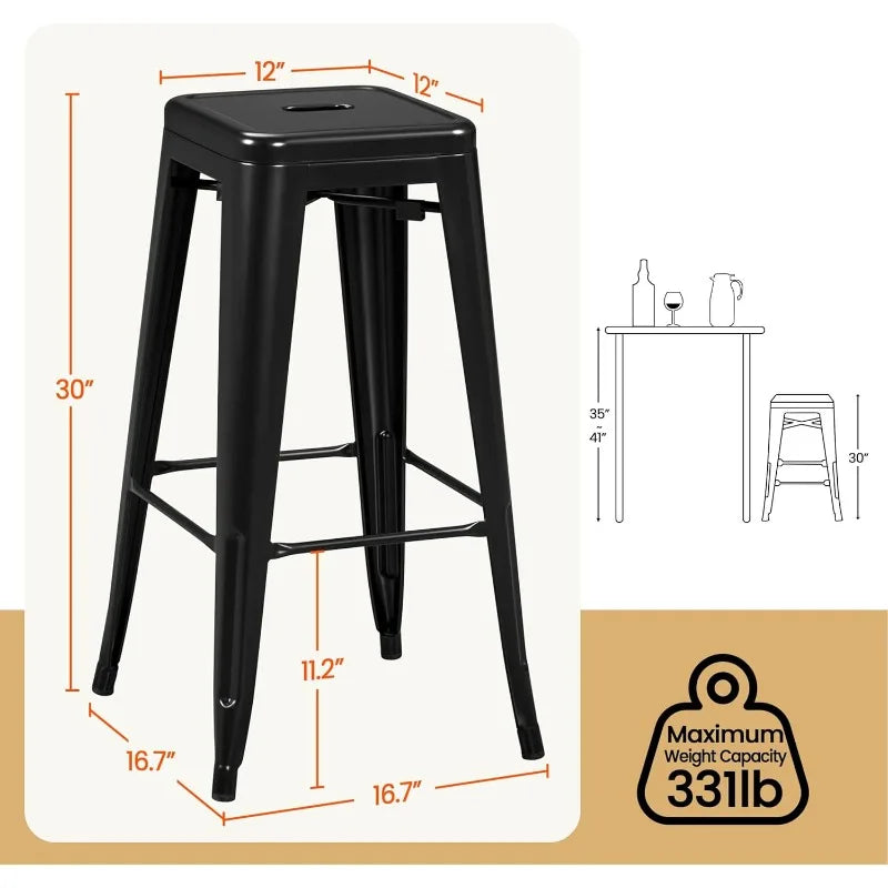 Bar Height Barstools, Stackable Bar Chairs with Footrest for Kitchen/Dining Room/Bistro/Patio,