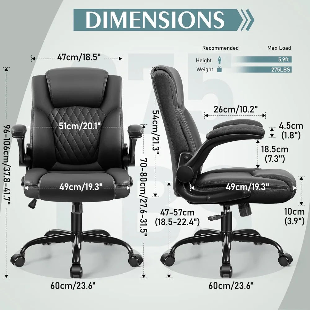 Leather Office Chair, PU Home Computer Desk Chairs with Ergonomic Back Support, 360°Swivel Free,
