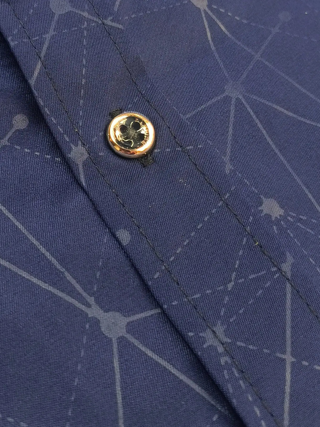 Men's Long Sleeve Dress Shirt with Geometric Pattern, Polyester, Golden Buttons
