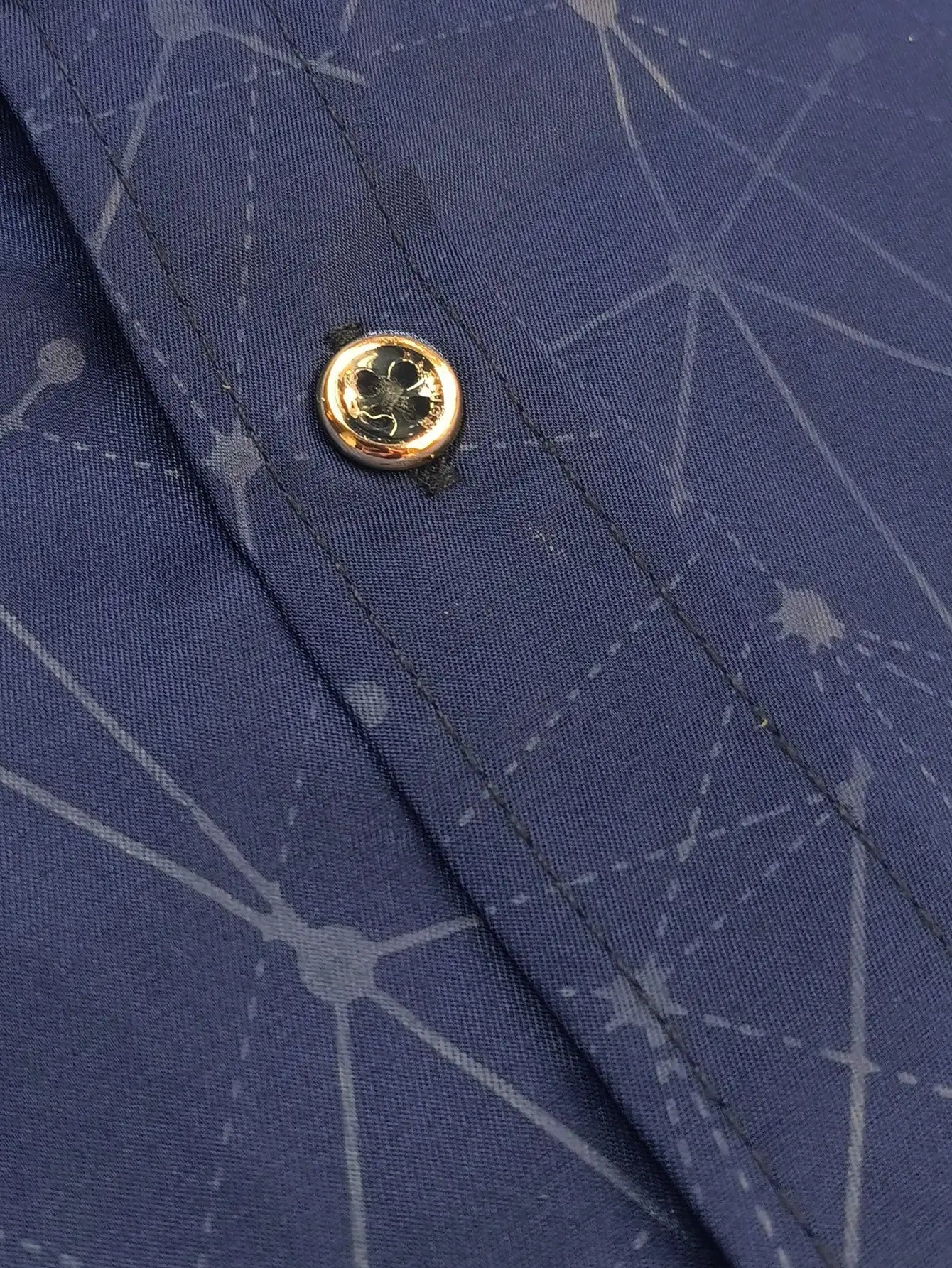 Men's Long Sleeve Dress Shirt with Geometric Pattern, Polyester, Golden Buttons