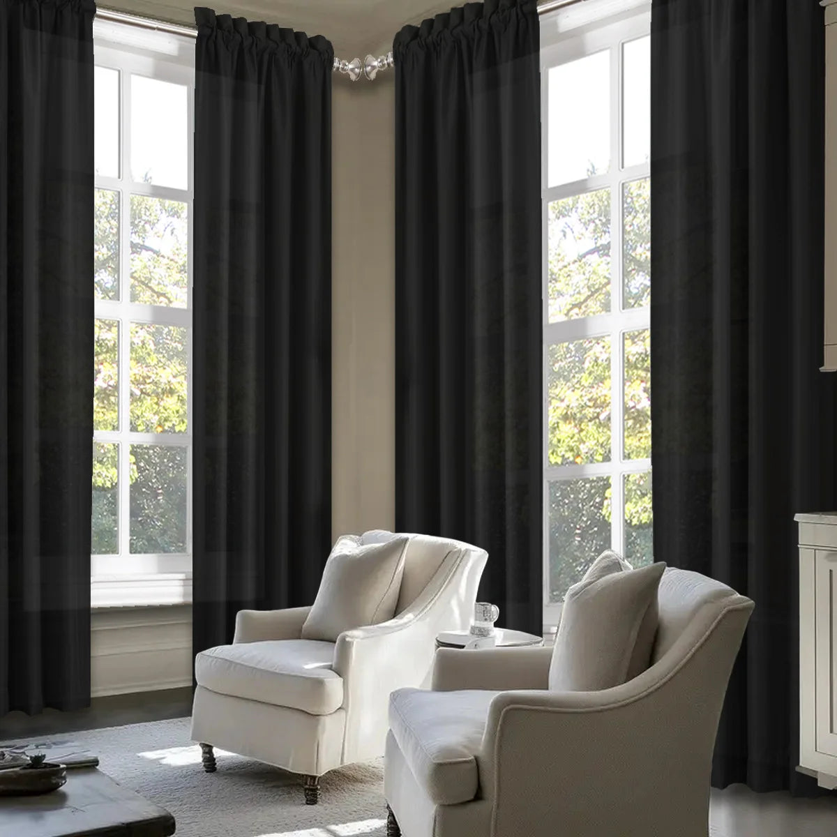4pcs Light Filtering Curtains - Elegant Color Fade-Resistant  with Rod , Perfect for Living Room, Bedroom