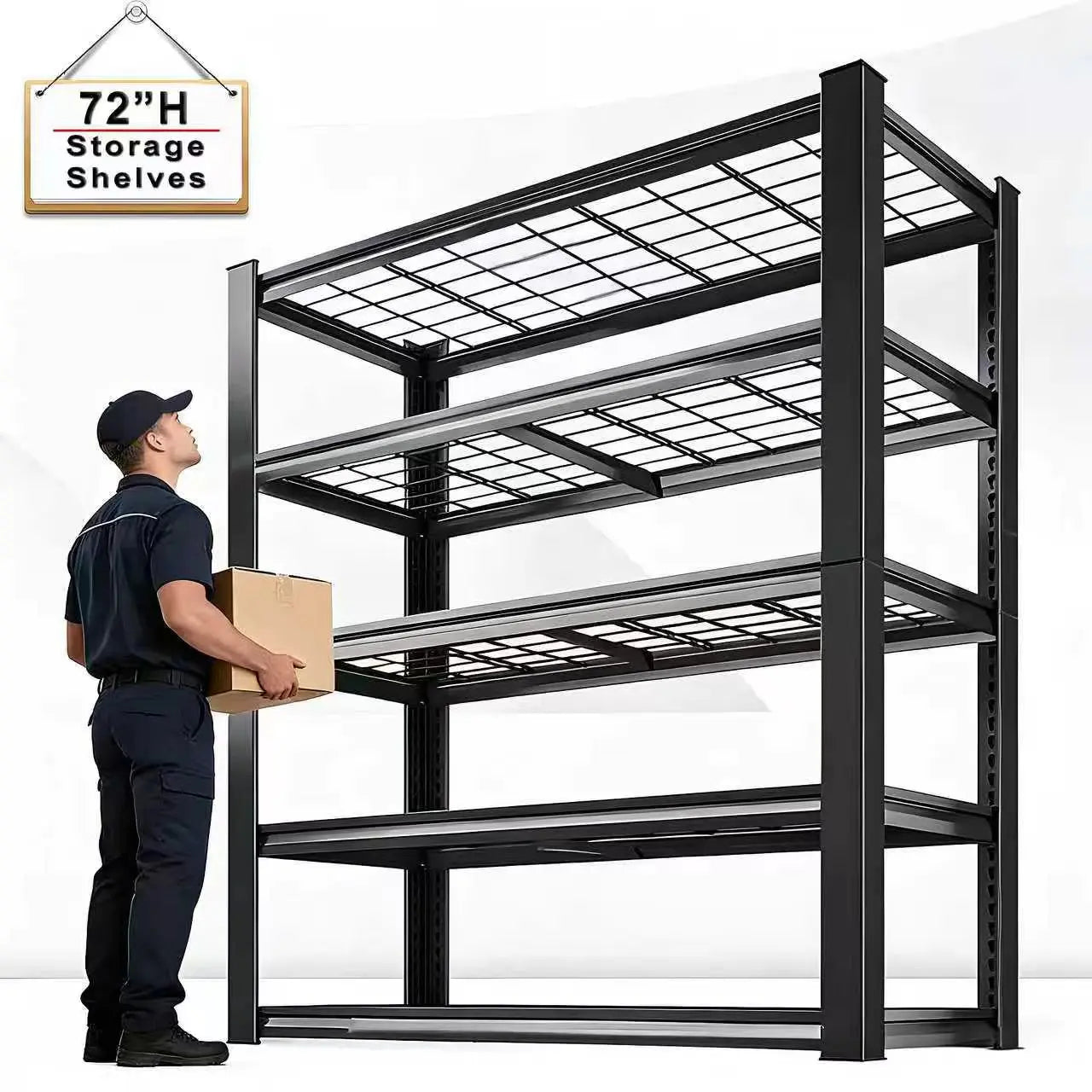 Adjustable Metal Double Layer Column Shelving,  Rack for Warehouse, Basement, Kitchen