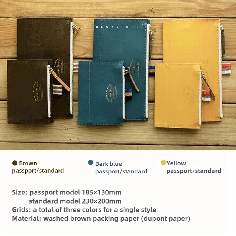 Travel Notebook Washable Cowhide Bill  Storage Bag Pen Case Stationery Storage Supplies