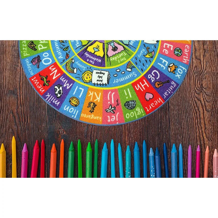 Alphabet Seasons Months and Days of The Week Educational Learning and Game Round Circle Area Rug Carpet