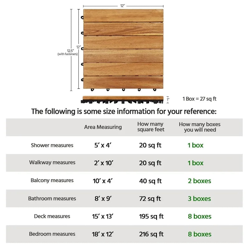 108PCS Acacia Wood Interlocking Flooring Tiles Waterproof Flooring for Outdoor & Indoor Patio,Balcony,Garden,Poolside