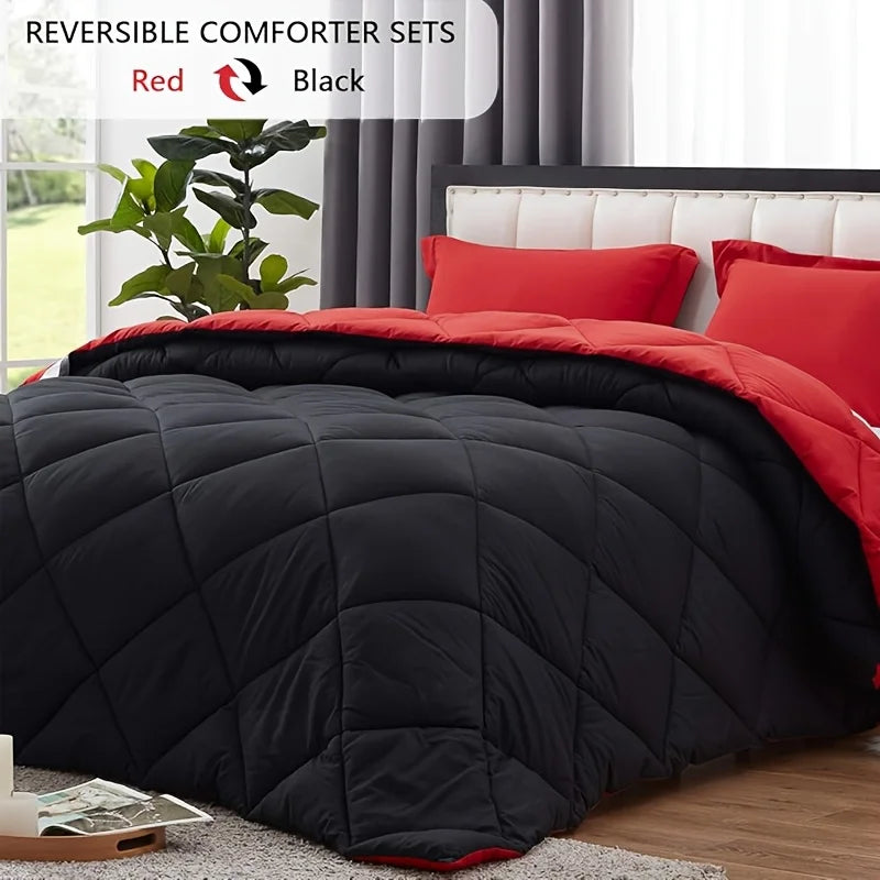 Reversible Comforter Bedding Set, Comforter  Queen/King Size, For All Seasons, 1 Comforter And 1/2 Pillow Shams