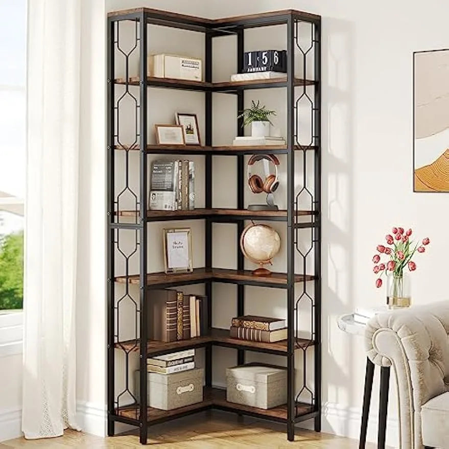 Corner Shelf, 7-Tier  Corner Bookshelf, Freestanding Display Shelf for Living Room, Kitchen, Home Office,