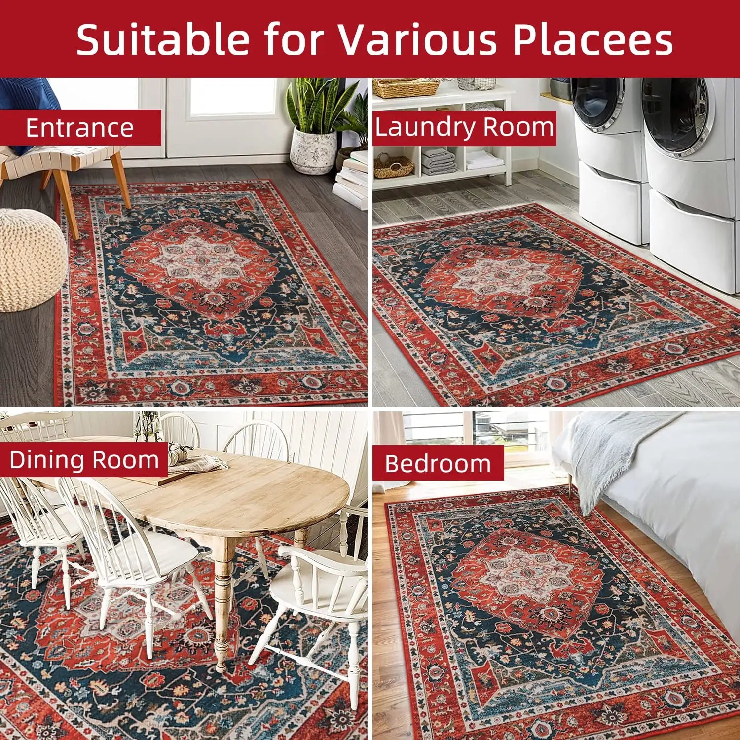 Vintage Bohemian Area Rug for Living Room, Rug Bedroom Indoor Print Carpet Large Size Kitchen Mat