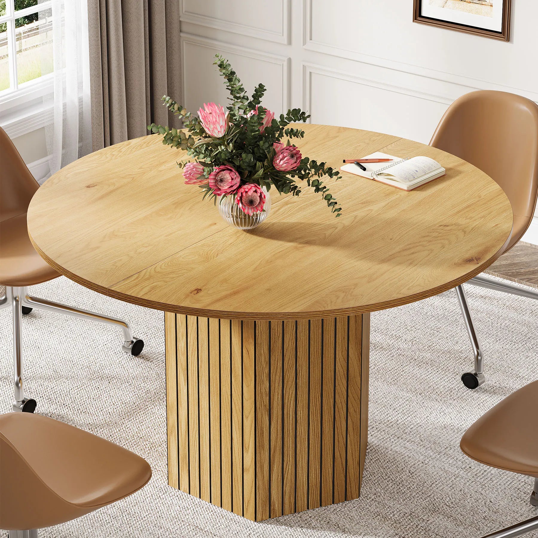 Round Conference Table, 47-Inch Wood Modern Meeting Table for 4-6 People