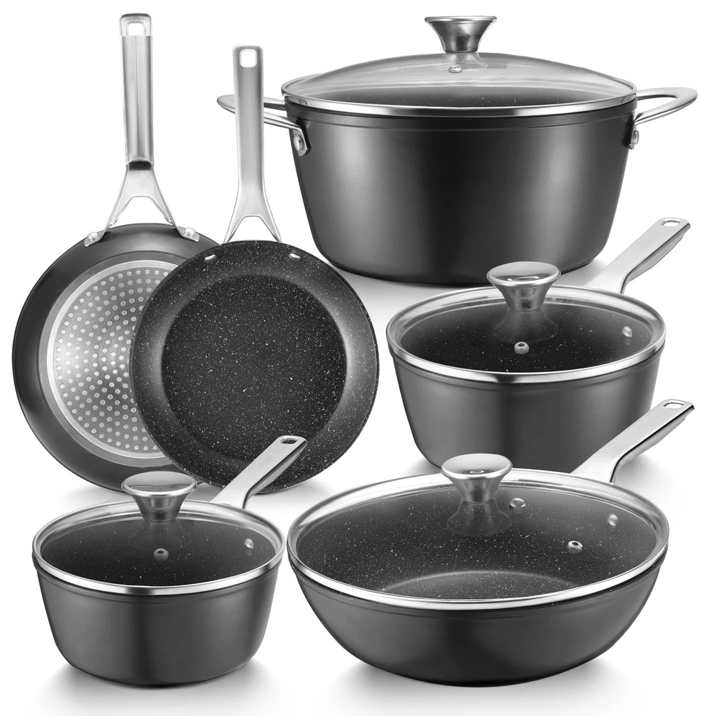 Cookware Nonstick, 10-Piece, BEZIA Pots and Pans Set for Cooktop, Compatible with All Stoves