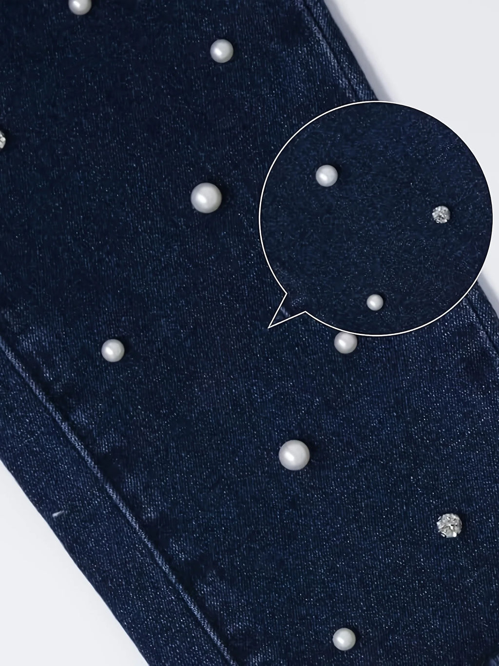 Women's fashionable casual wash blue pearl rhinestone inlaid with high waist stretchy slim buttocks tight nine-point jeans