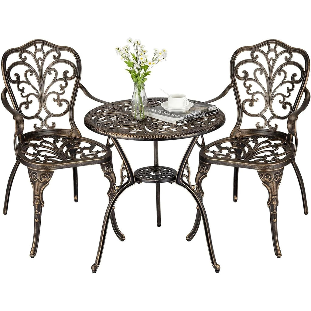 3-Piece Outdoor Bistro Set with Umbrella Hole, Rust-Resistant Table and Chairs for Backyard Porch