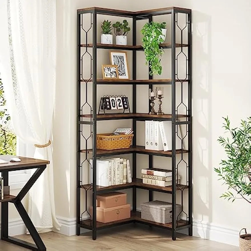 Corner Shelf, 7-Tier  Corner Bookshelf, Freestanding Display Shelf for Living Room, Kitchen, Home Office,
