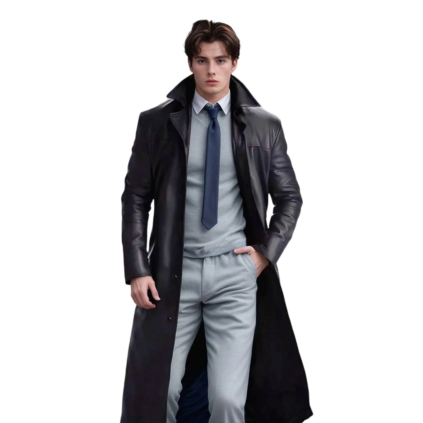 Men s Faux Leather Jacket Classic  Windproof Coat for Fall Winter Wardrobe