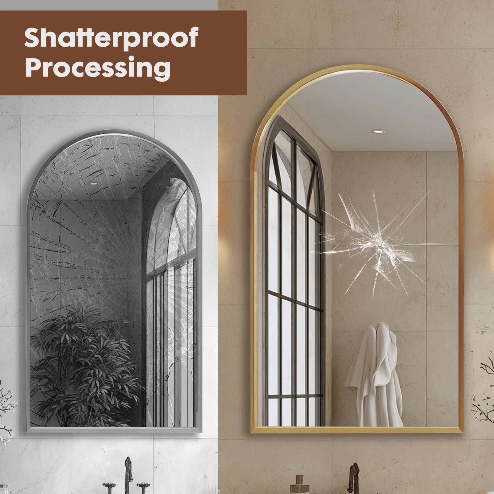 JHK 26"x38" Arched Metal Framed Bathroom Mirrors for Wall  Hanging Mirror Glass