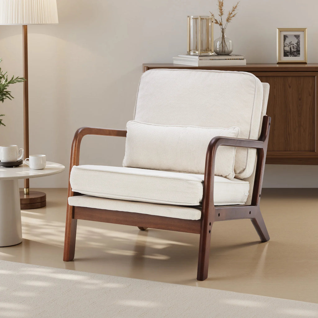 Modern Chair Solid Wooden Frame Accent Chair with Arms and Waist Cushion Reading Chairs